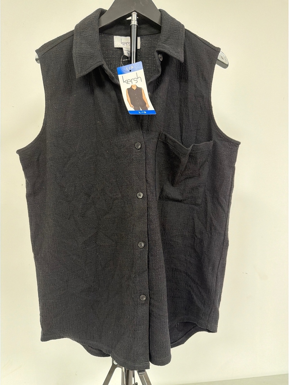 Kersh Women's Black Sleeveless Button-Up Shirt Vest 0026